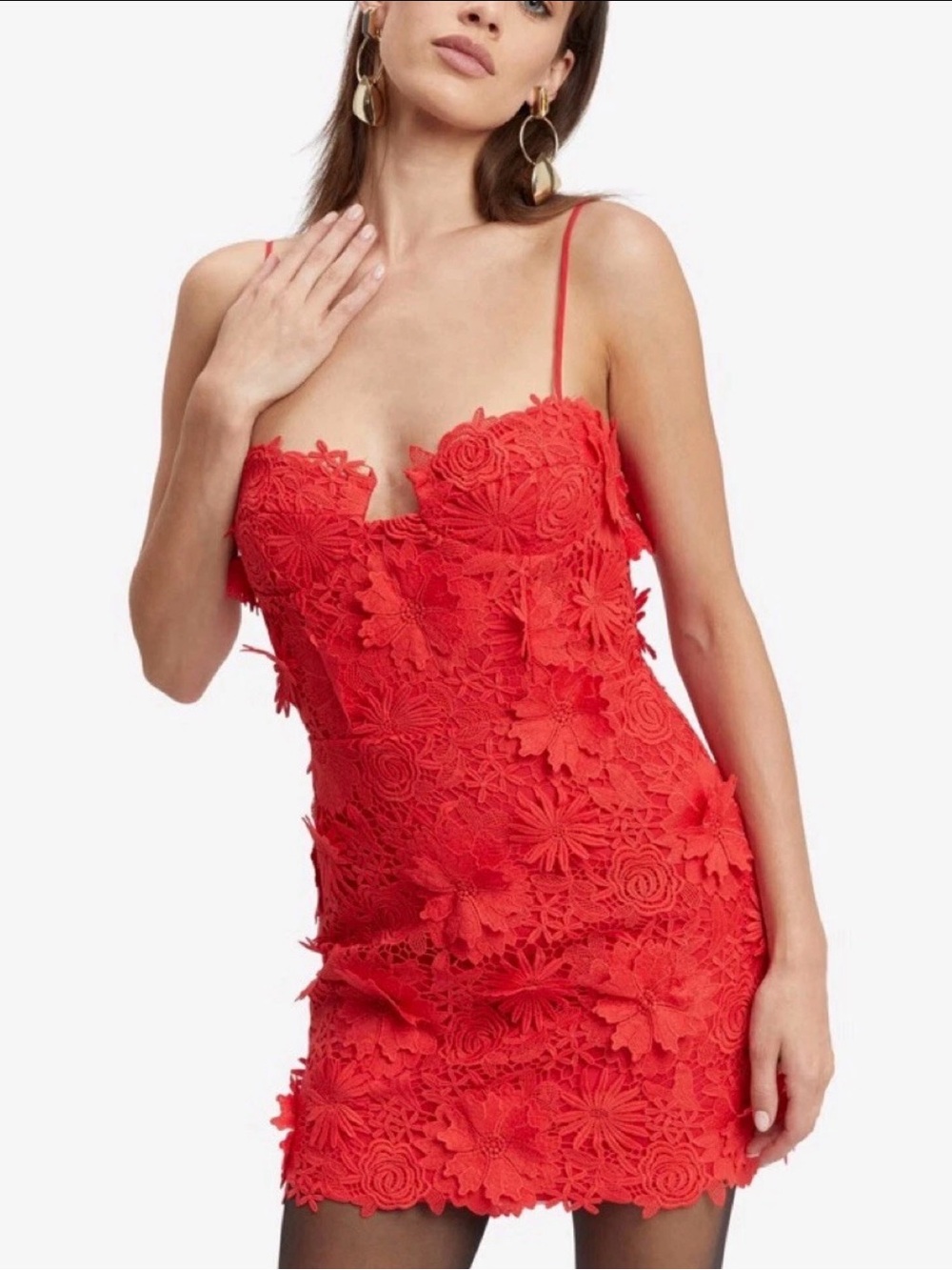 Bardot Brias Mini Dress Fire Red 3D Floral Lace Applique Cockail Size M US 6